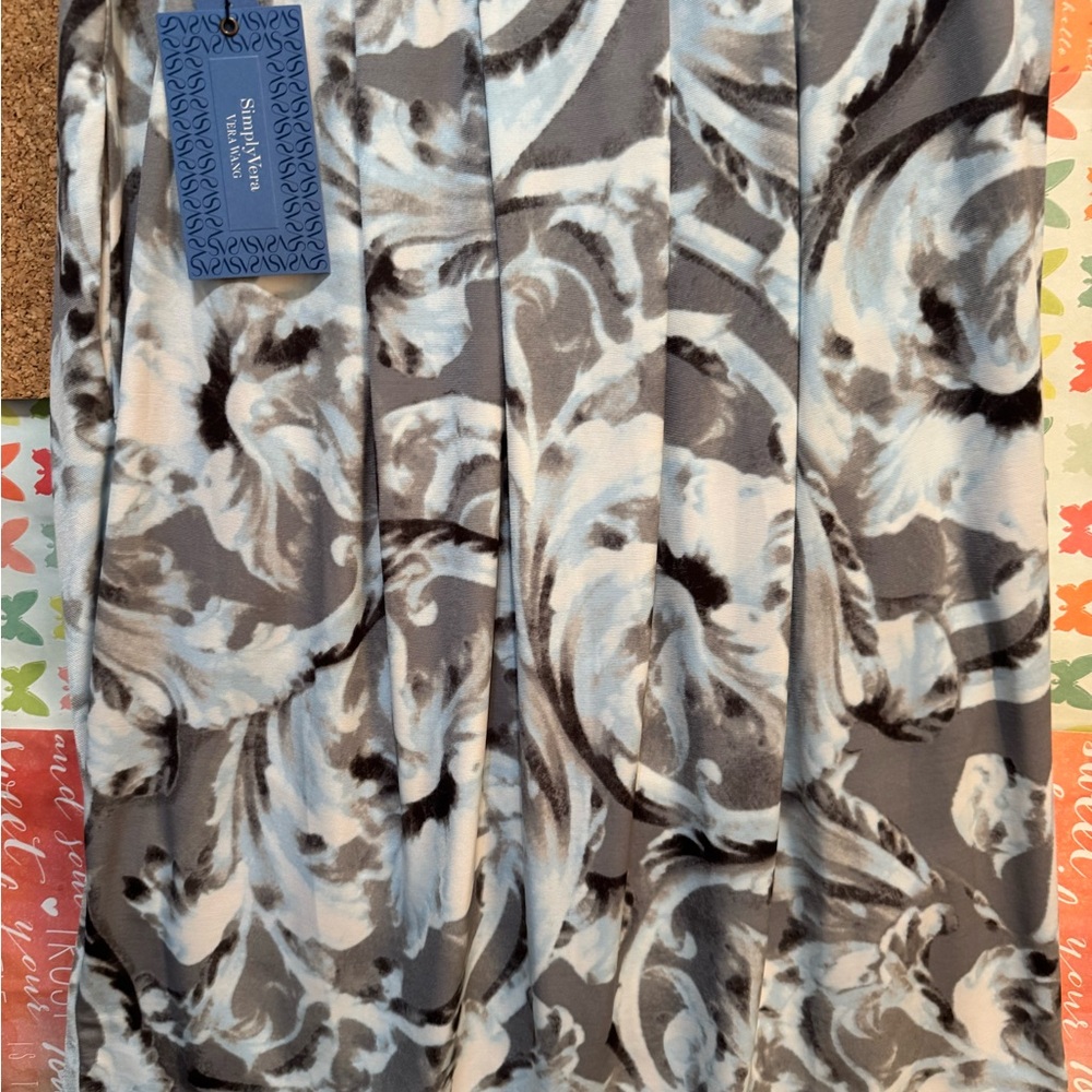 Simply Vera Vera Wang Gray and White  and Light Blue Swirl A-Line Dress - Picture 5 of 8